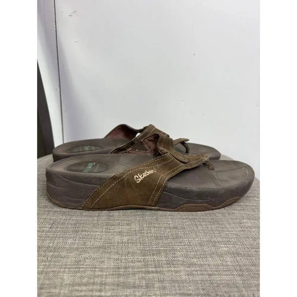 Skechers Sandals Womens 10 Tone Ups Brown Thong Walking Flip Flop Slip On - Picture 2 of 11